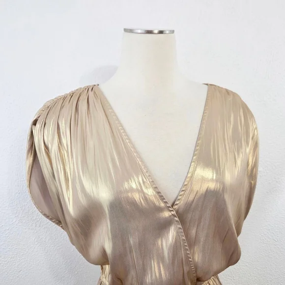 Zadig & Voltaire Ritmic gold satin dress maxi metallic goddess draped size large - Picture 3 of 7